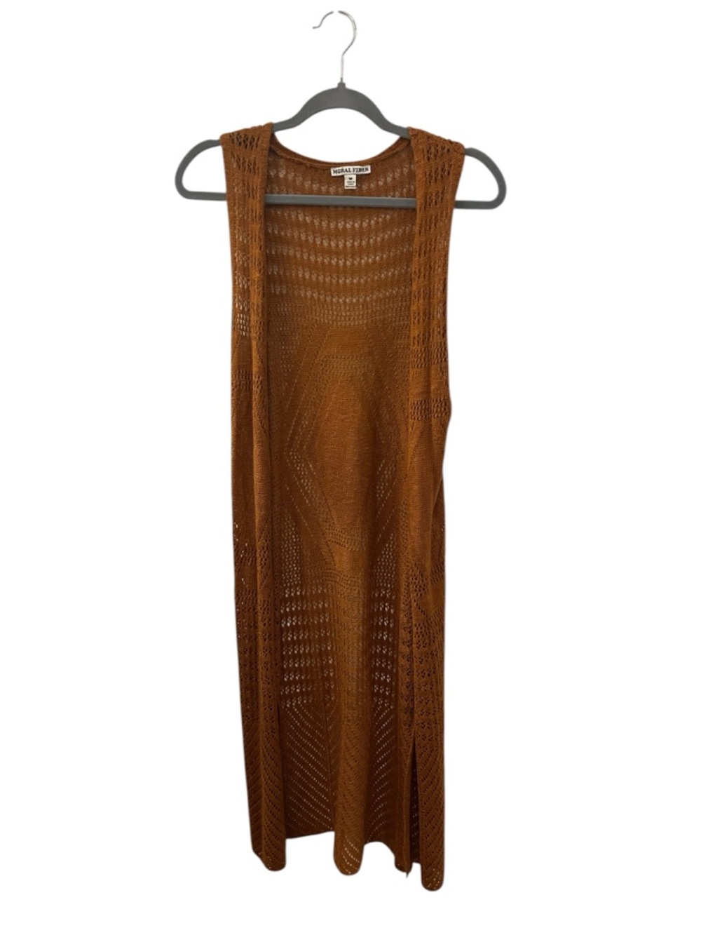 Brown Long Boho Crochet Duster Vest Size M